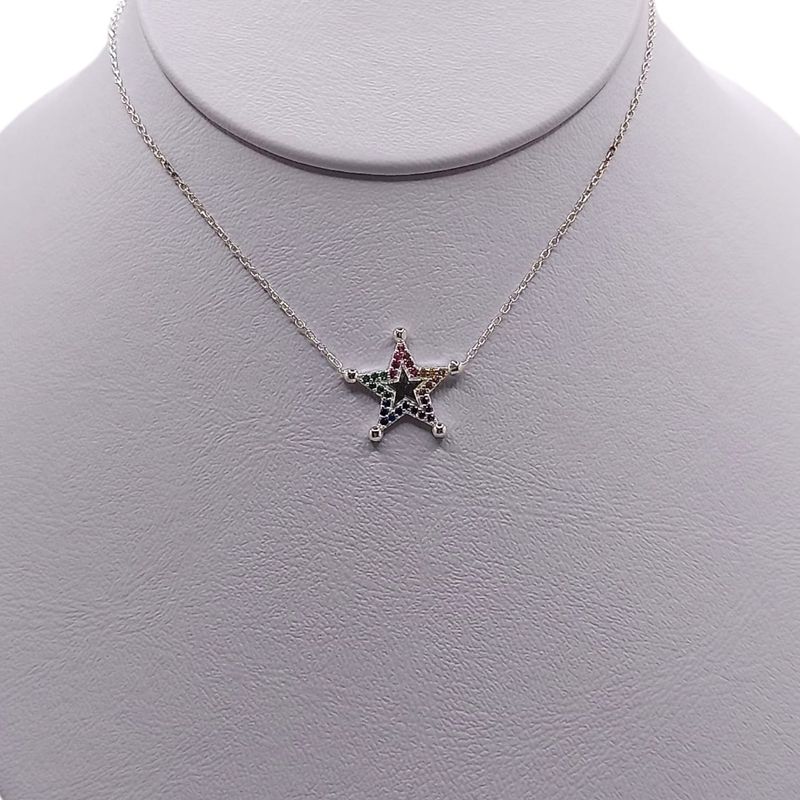 COLLAR ESTRELLA CON CZ MULTICOLOR  18&quot; PLATA .925
