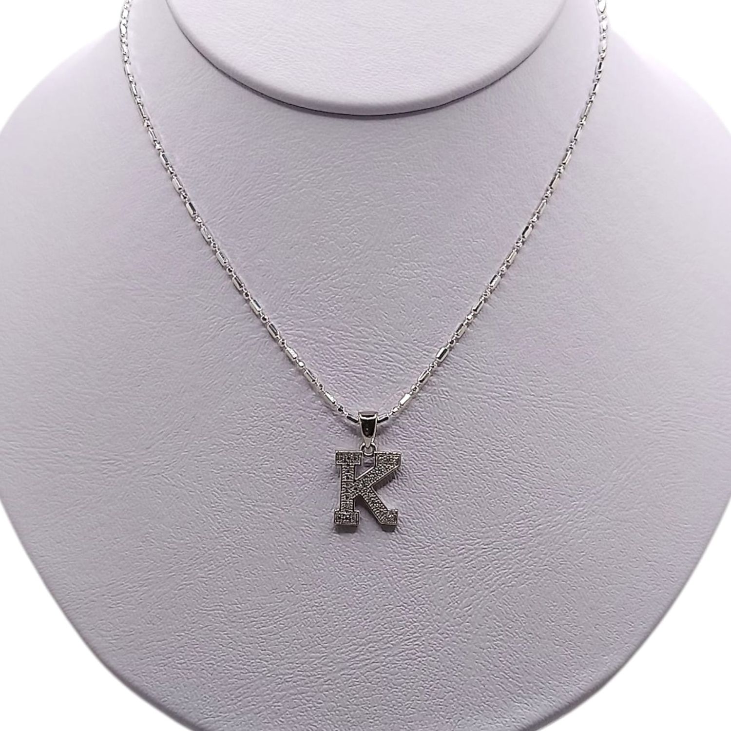 COLLAR  FANCY 22&quot;  CON LETRA K 1.5 CM, PLATA .925