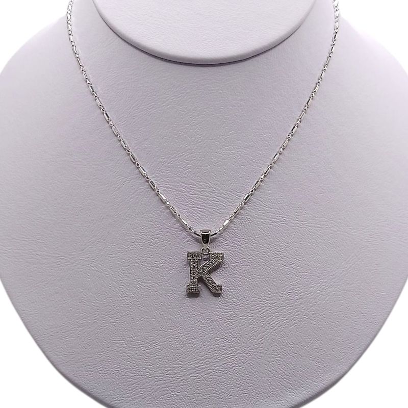 COLLAR  FANCY 22&quot;  CON LETRA K 1.5 CM, PLATA .925