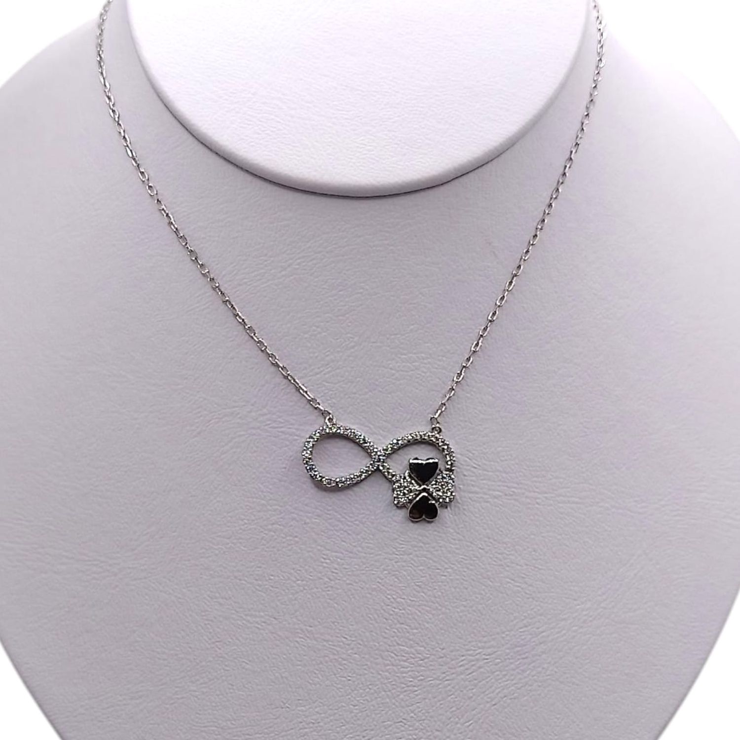 GARGANTILLA INFINITO CON CORAZONES 16&quot; AJUSTABLE  PLATA .925