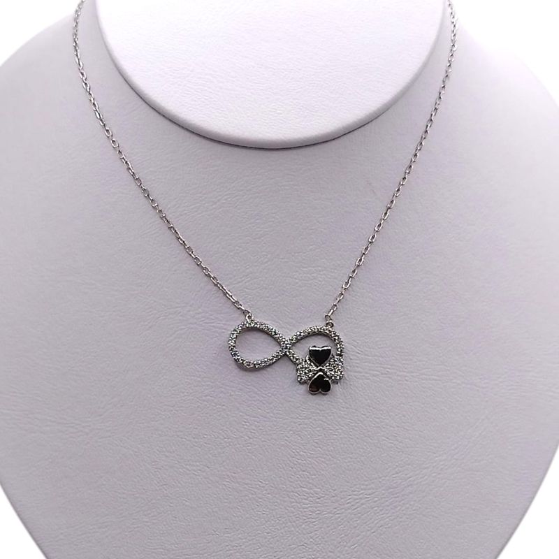 GARGANTILLA INFINITO CON CORAZONES 16&quot; AJUSTABLE  PLATA .925
