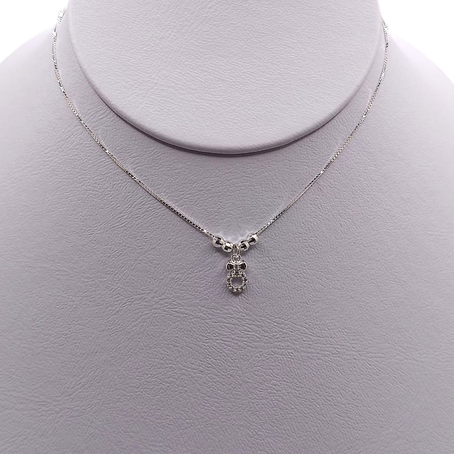 GARGANTILLA  CIRCULO Y MOÑO MICROPAVE 18&quot; PLATA .925
