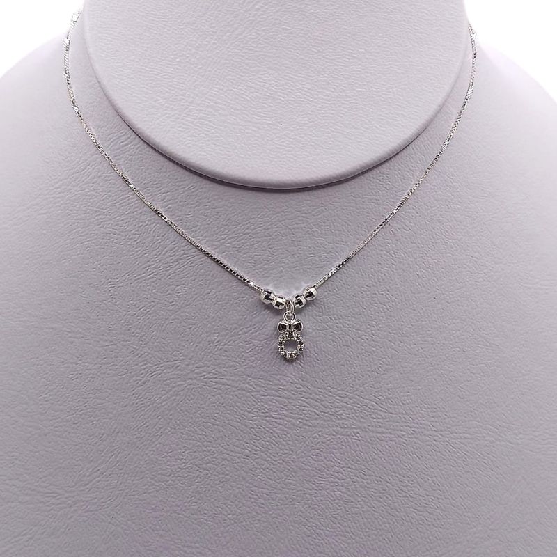 GARGANTILLA  CIRCULO Y MOÑO MICROPAVE 18&quot; PLATA .925