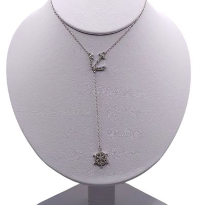 COLLAR CORBATERO RODIZADO MARINERO  CON MICROPAVE,   16-18" PLATA .925