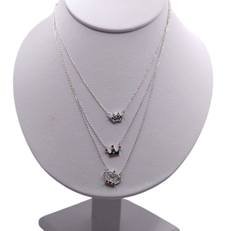 COLLAR 3 CADENAS CORONAS SUPER FANCY CZ  DIF COLORES 20&quot; PLATA .925
