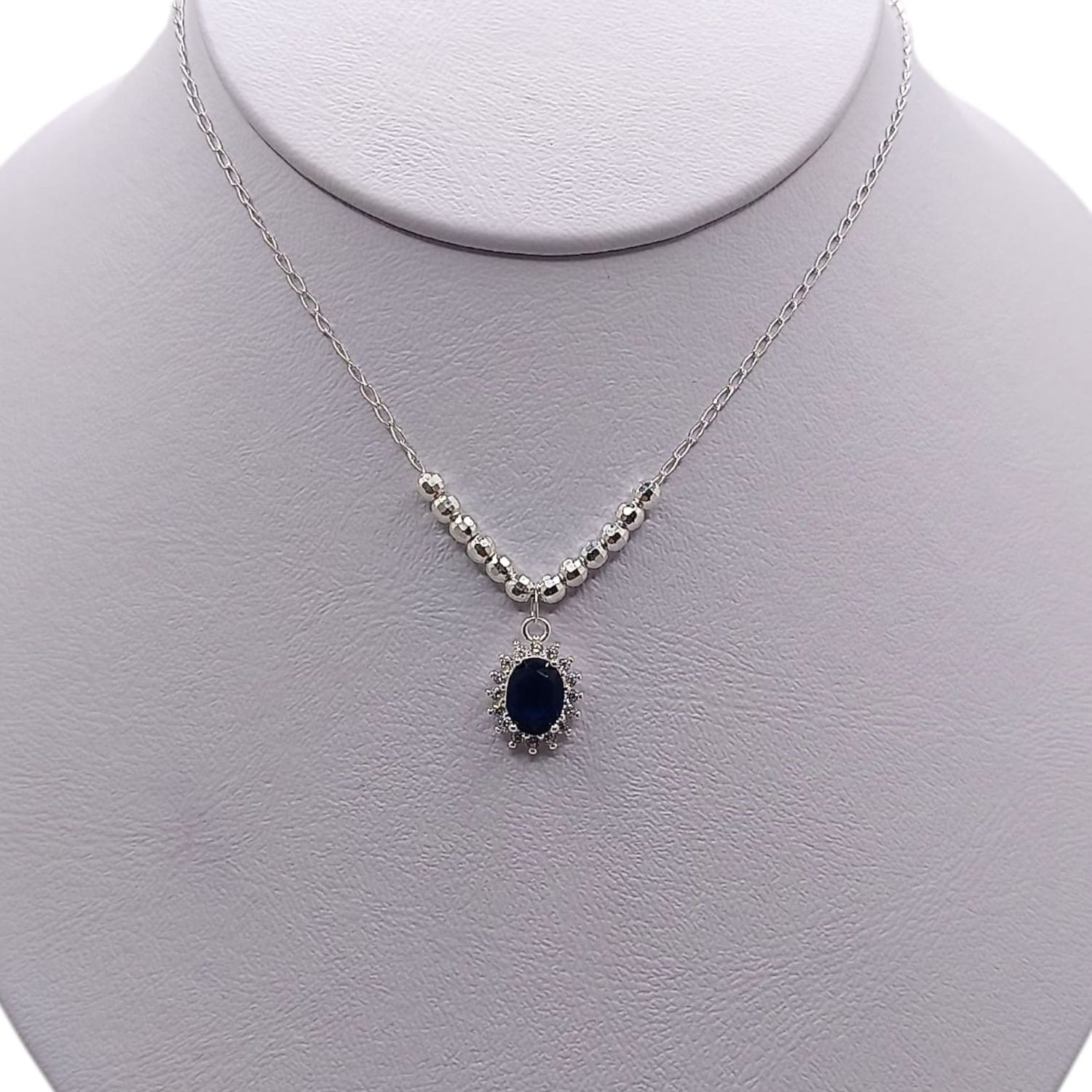 GARGANTILLA 18&quot; CON CZ AZUL, AJUSTABLE PLATA .925