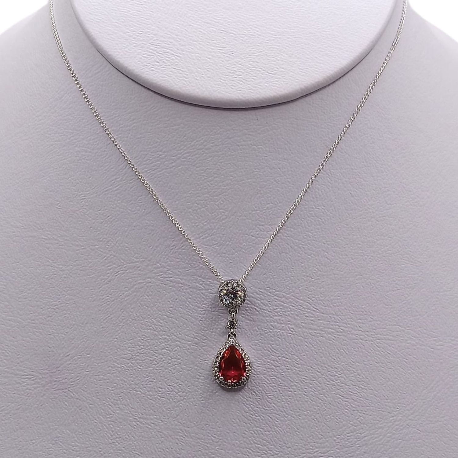 GARGANTILLA 17&quot; CZ ROSA GRANATE CON MINI CZ, PLATA .925