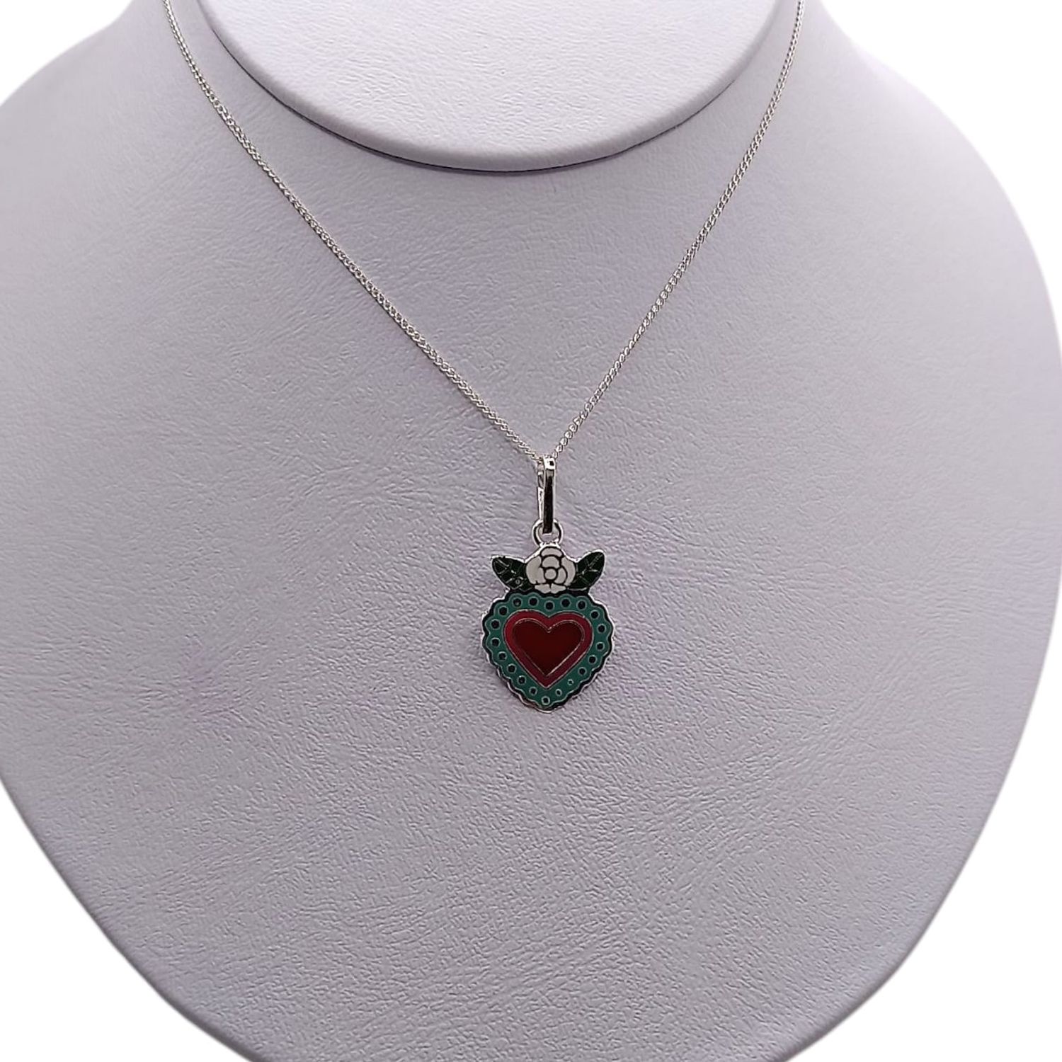 GARGANTILLA 18&quot; CORAZON ESMALTADO PLATA .925