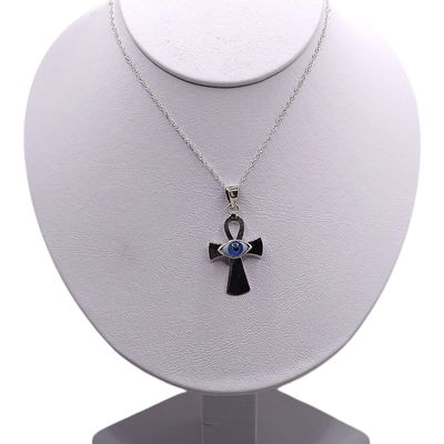 GARGANTILLA 18" CRUZ CON OJITO 3.5 CM PLATA .925