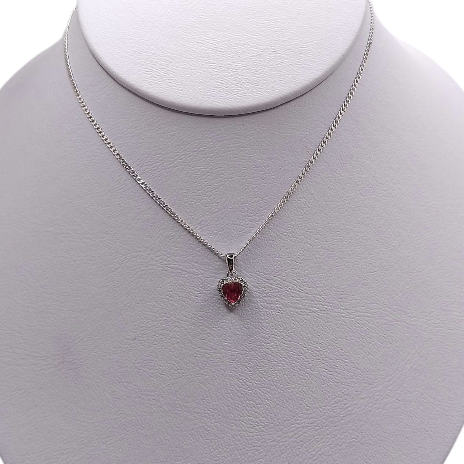 GARGANTILLA 16&quot; CORAZON CZ ROJA PLATA .925