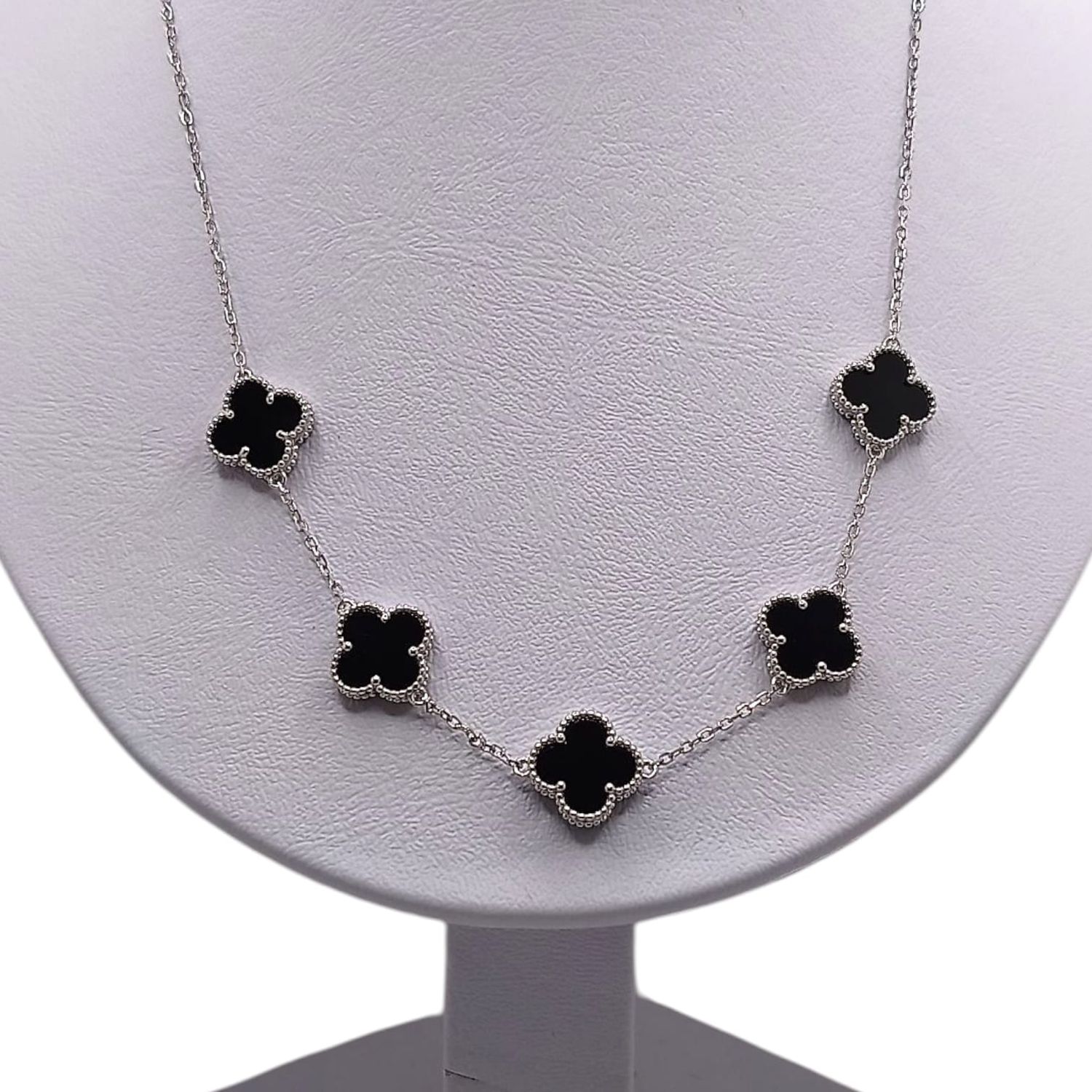GARGANTILLA  16&quot; AJUSTABLE TREBOL NEGRO PLATA .925