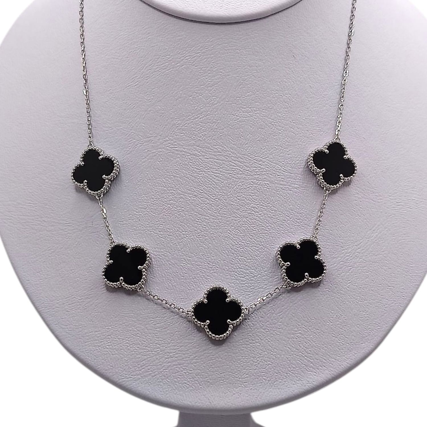 GARGANTILLA TREBOL NEGRO 16&quot; AJUSTABLE PLATA .925