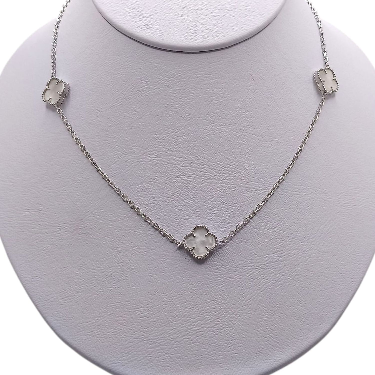 GARGANTILLA TREBOL BLANCO 20&quot; AJUSTABLE PLATA .925