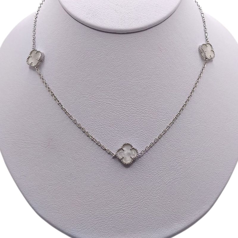 GARGANTILLA TREBOL BLANCO 20&quot; AJUSTABLE PLATA .925
