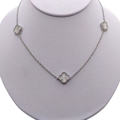 GARGANTILLA TREBOL BLANCO 20" AJUSTABLE PLATA .925