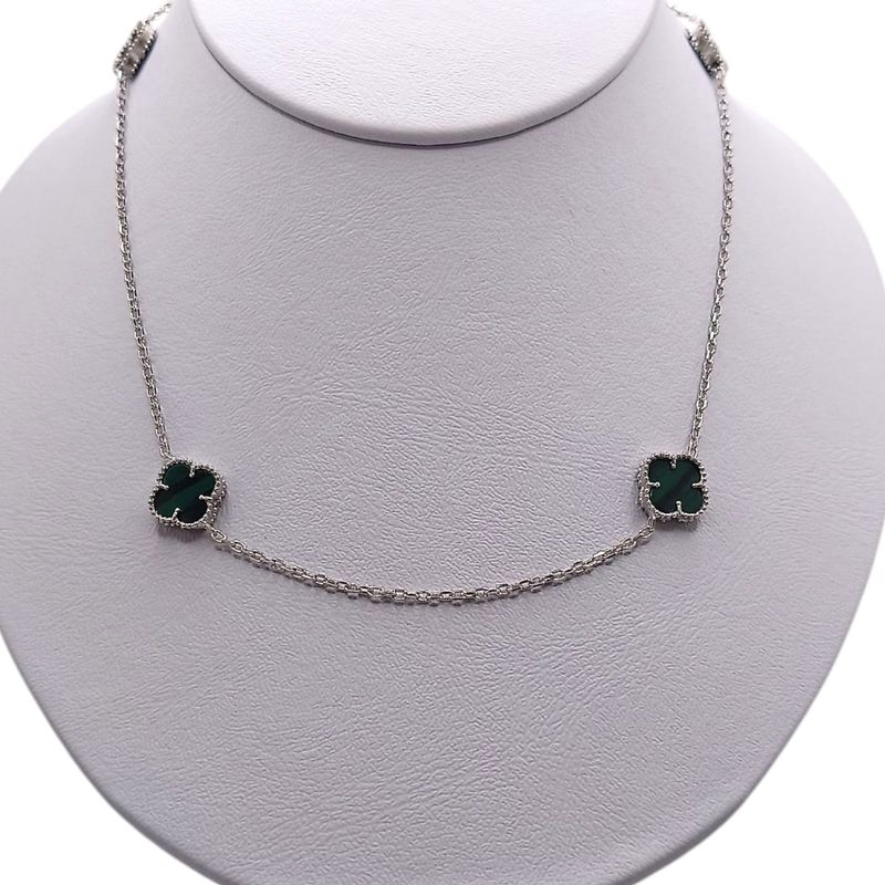 GARGANTILLA TREBOL VERDE 20&quot; AJUSTABLE PLATA .925