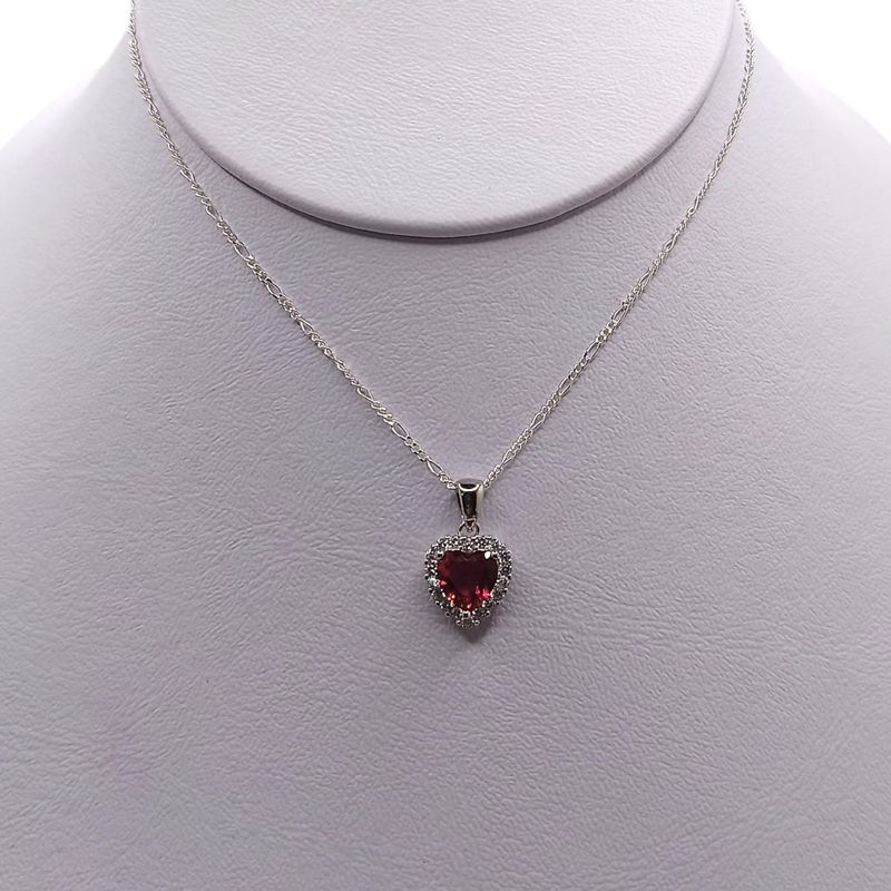 GARGANTILLA  18&quot; CADENA FIGARO DIJE CORAZON CZ  ROJA  PLATA .925