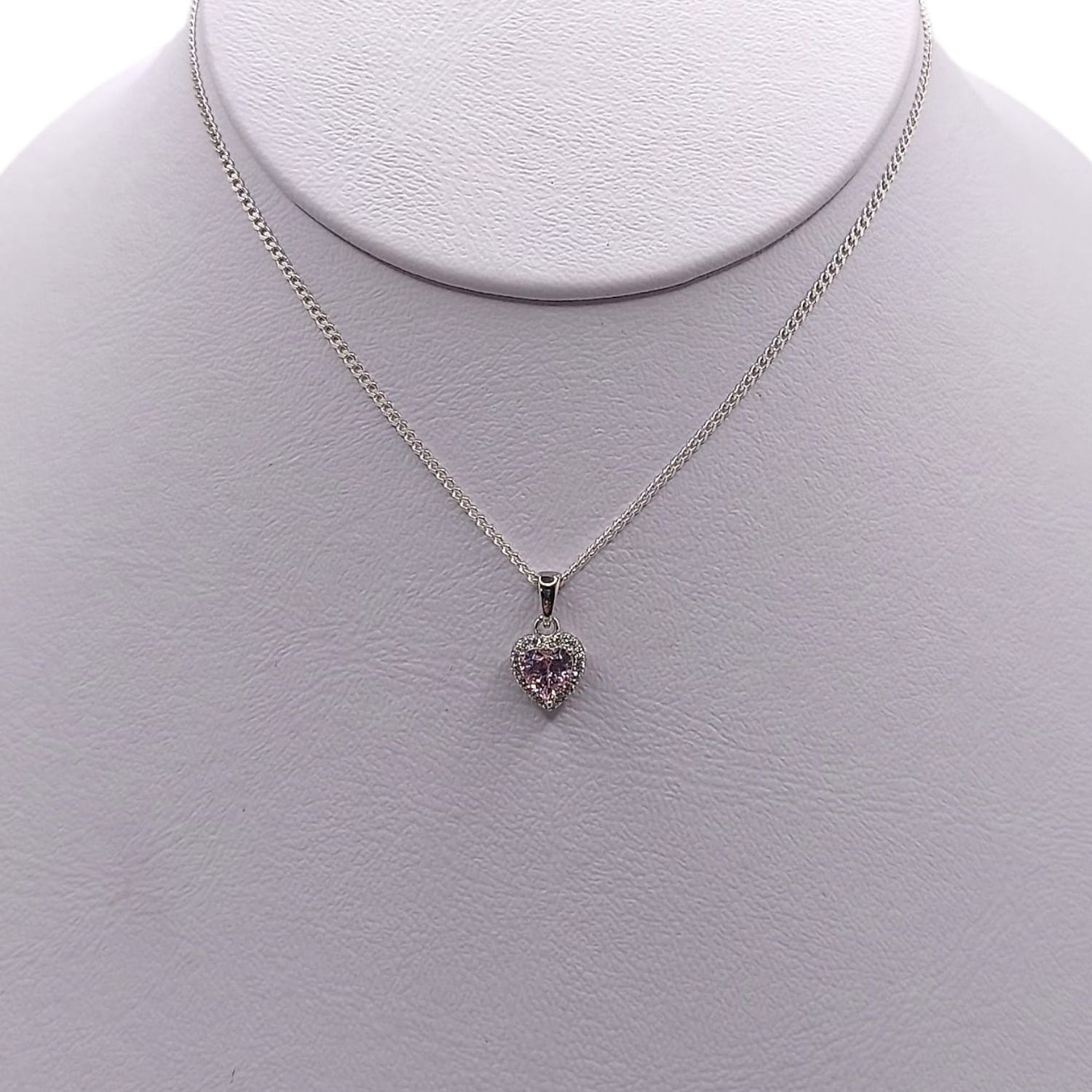 GARGANTILLA 16&quot; CORAZON CZ ROSA PLATA .925