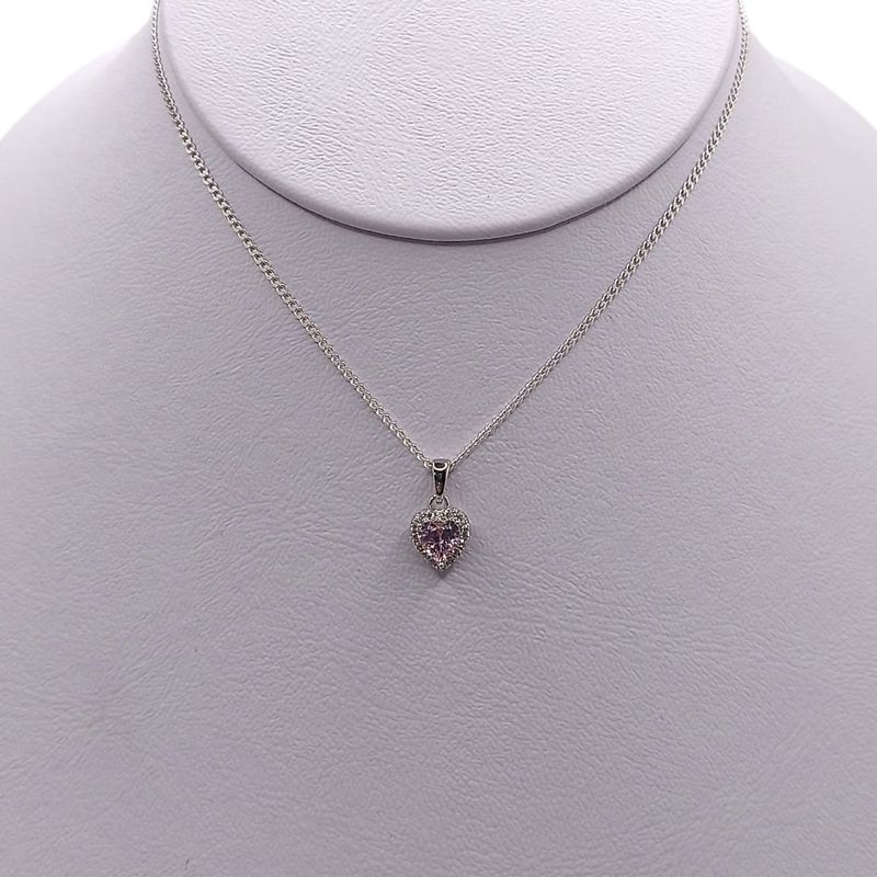 GARGANTILLA 16&quot; CORAZON CZ ROSA PLATA .925