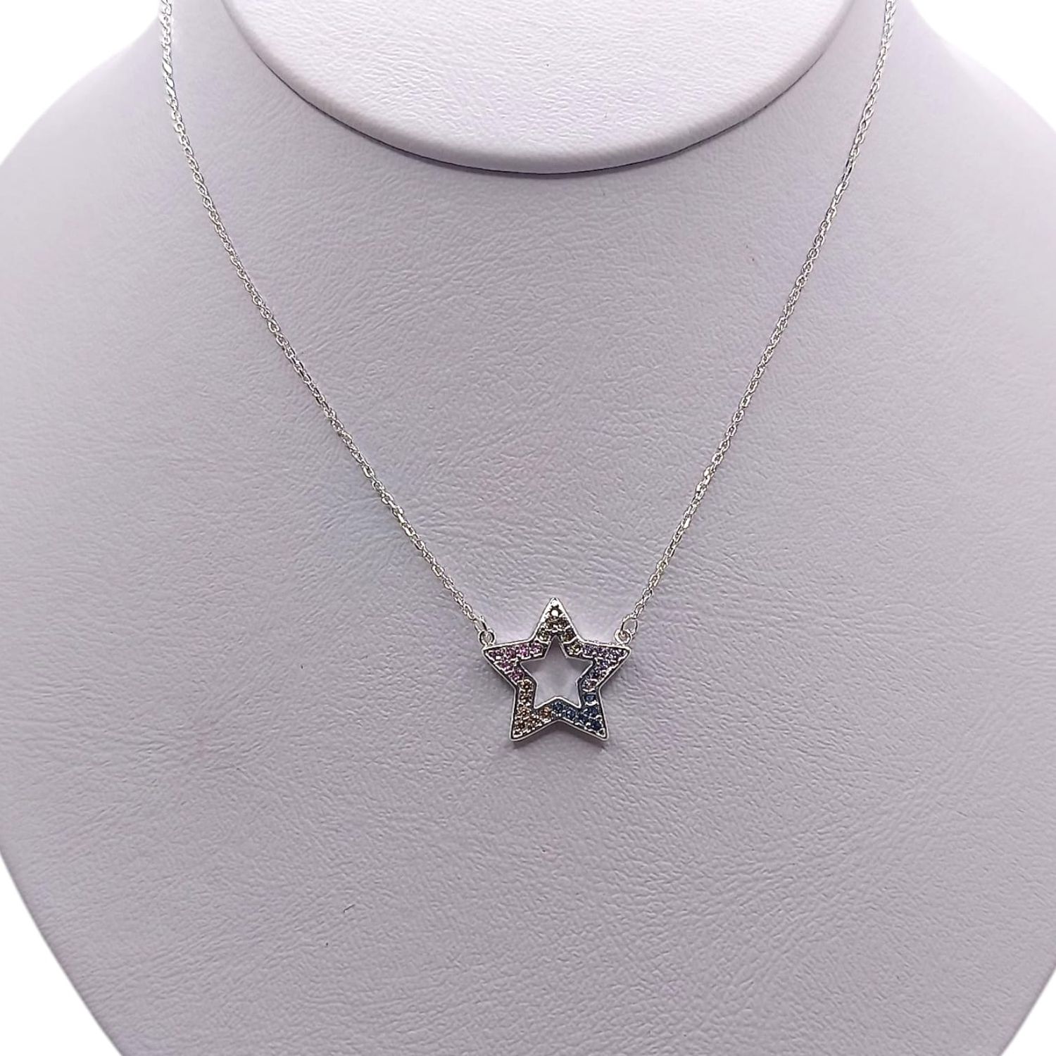GARGANTILLA 17&quot; DIJE ESTRELLA CZ MULTICOLOR, PLATA .925