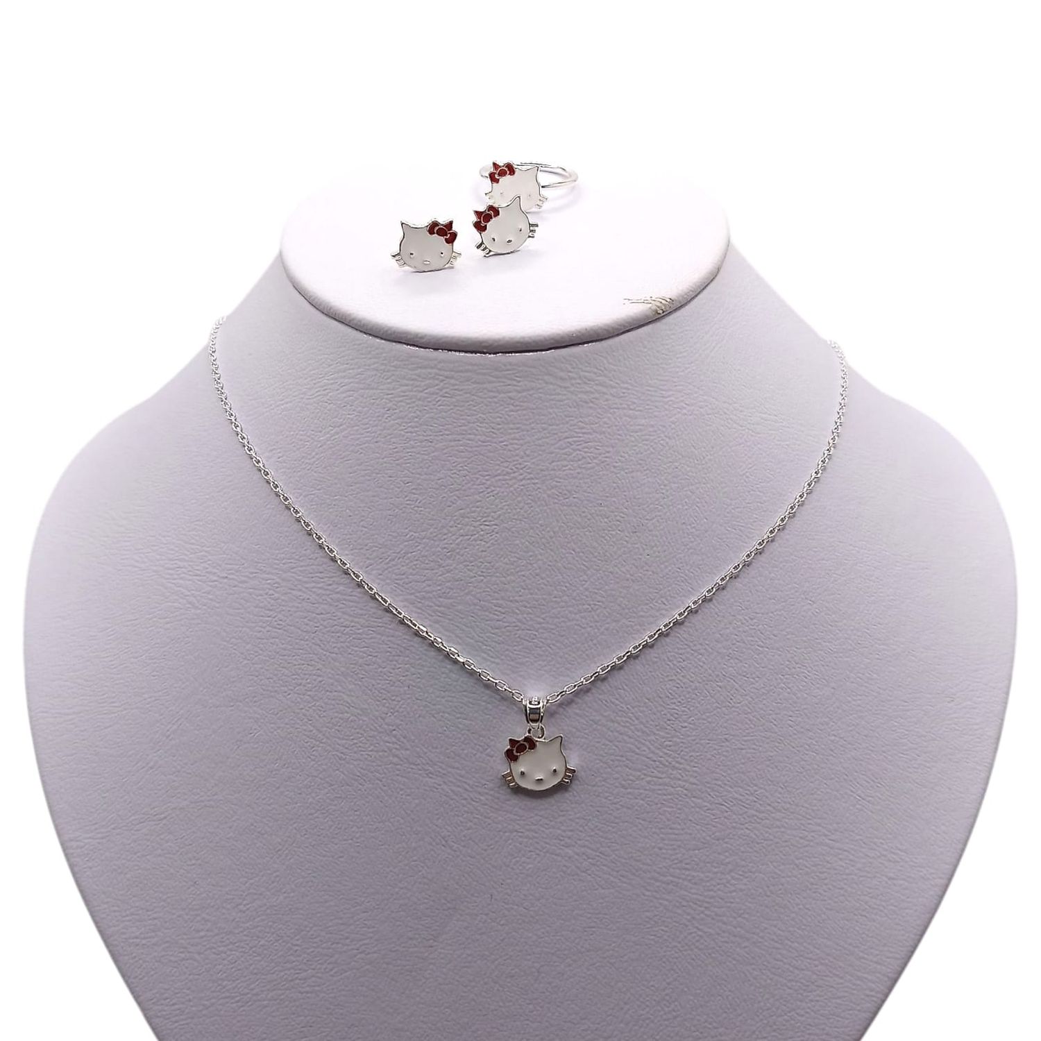 GARGANTILLA 16&quot; ANILLO Y BROQUEL GATITA, PARA NIÑA, PLATA .925