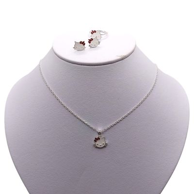 GARGANTILLA 16" ANILLO Y BROQUEL GATITA, PARA NIÑA, PLATA .925