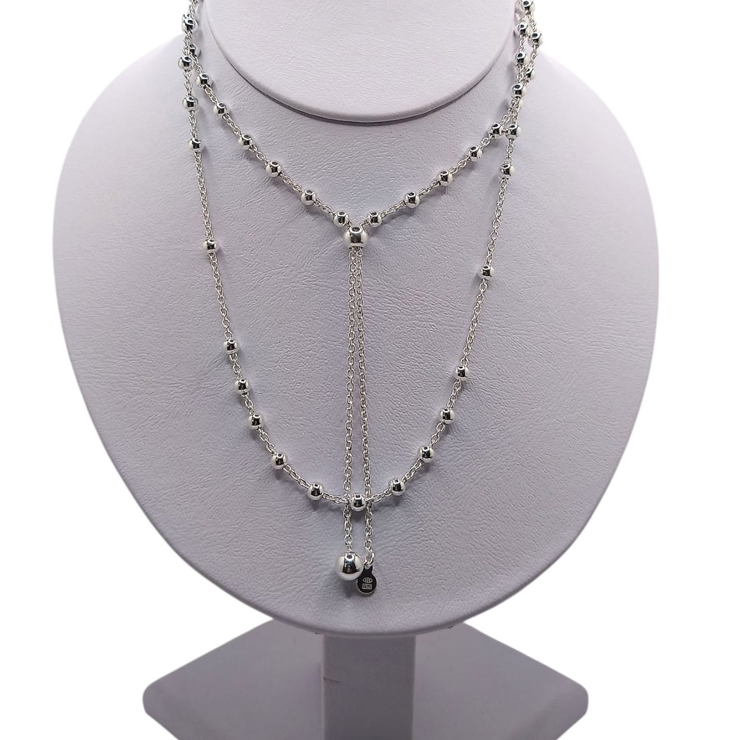 COLLAR, ROSARIO 26&quot;  CRUZ Y VIRGEN  DE GPE, BOLA 4MM, PLATA .925
