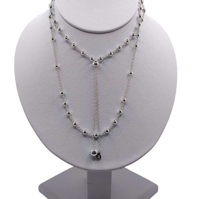 COLLAR, ROSARIO 26&quot;  CRUZ Y VIRGEN  DE GPE, BOLA 4MM, PLATA .925