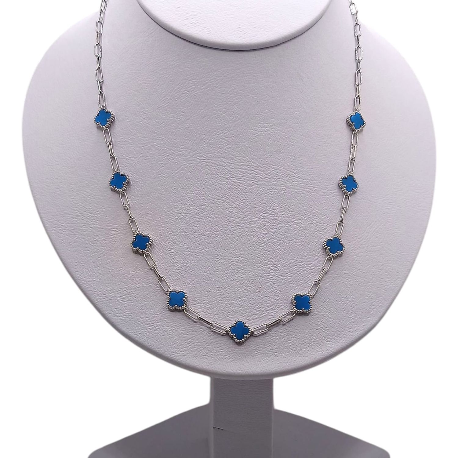 GARGANTILLA 17&quot; HASTA 18&quot;, TREBOL AZUL, PLATA .925