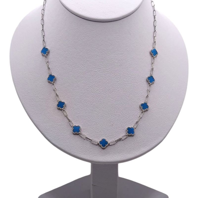 GARGANTILLA 17&quot; HASTA 18&quot;, TREBOL AZUL, PLATA .925