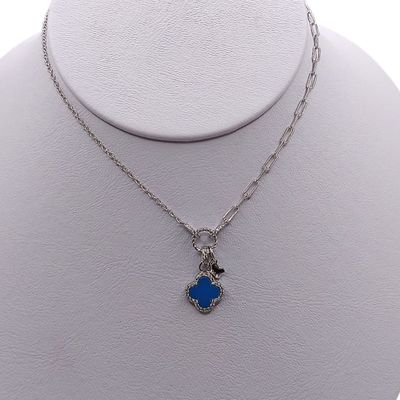 GARGANTILLA 16" HASTA 18" TREBOL AZUL, PLATA .925