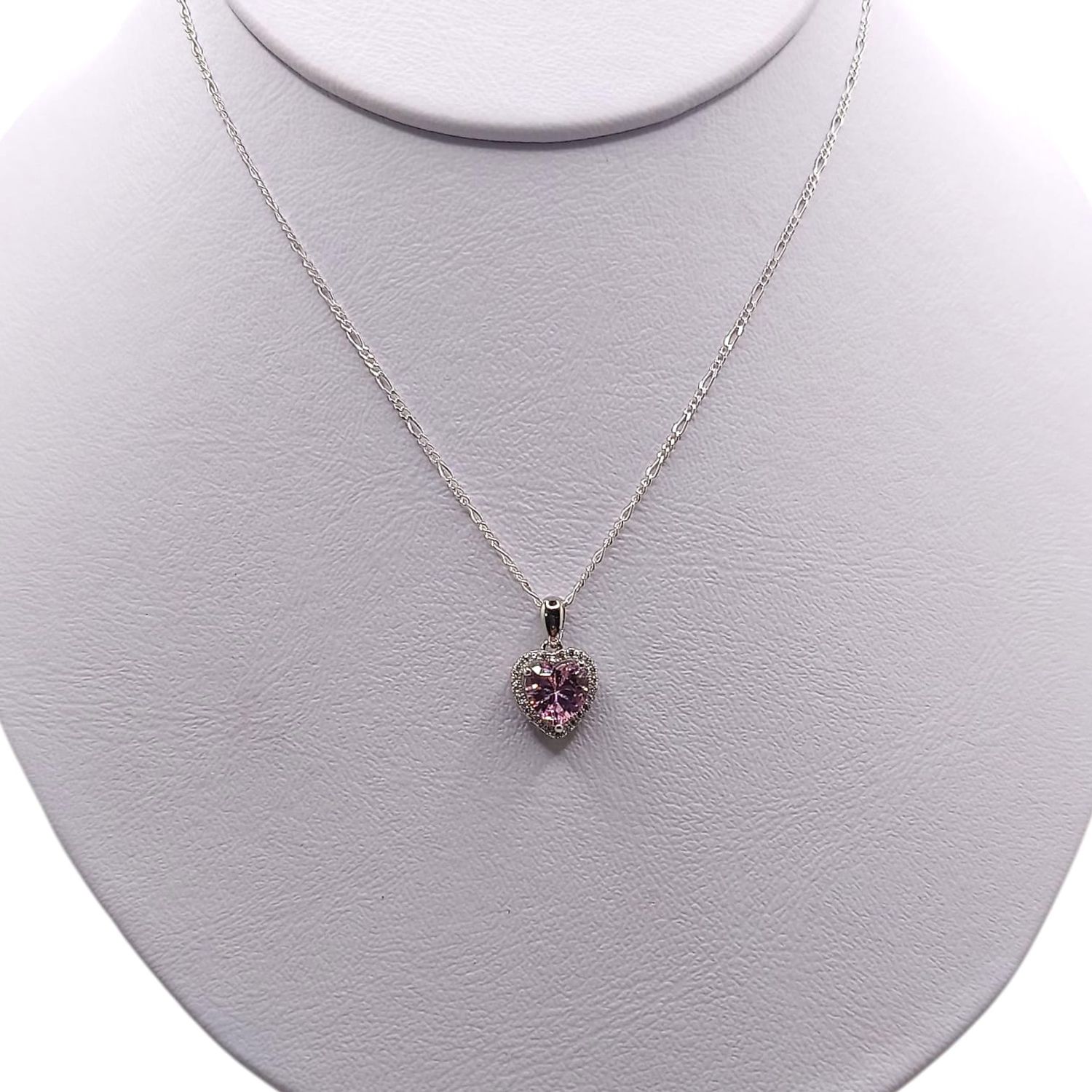 GARGANTILLA 18&quot; FIGARO CORAZON CZ ROSA CON MINI CZ, PLATA .925