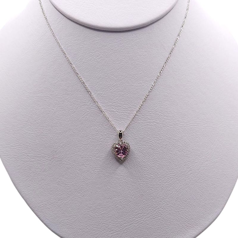 GARGANTILLA 18&quot; FIGARO CORAZON CZ ROSA CON MINI CZ, PLATA .925