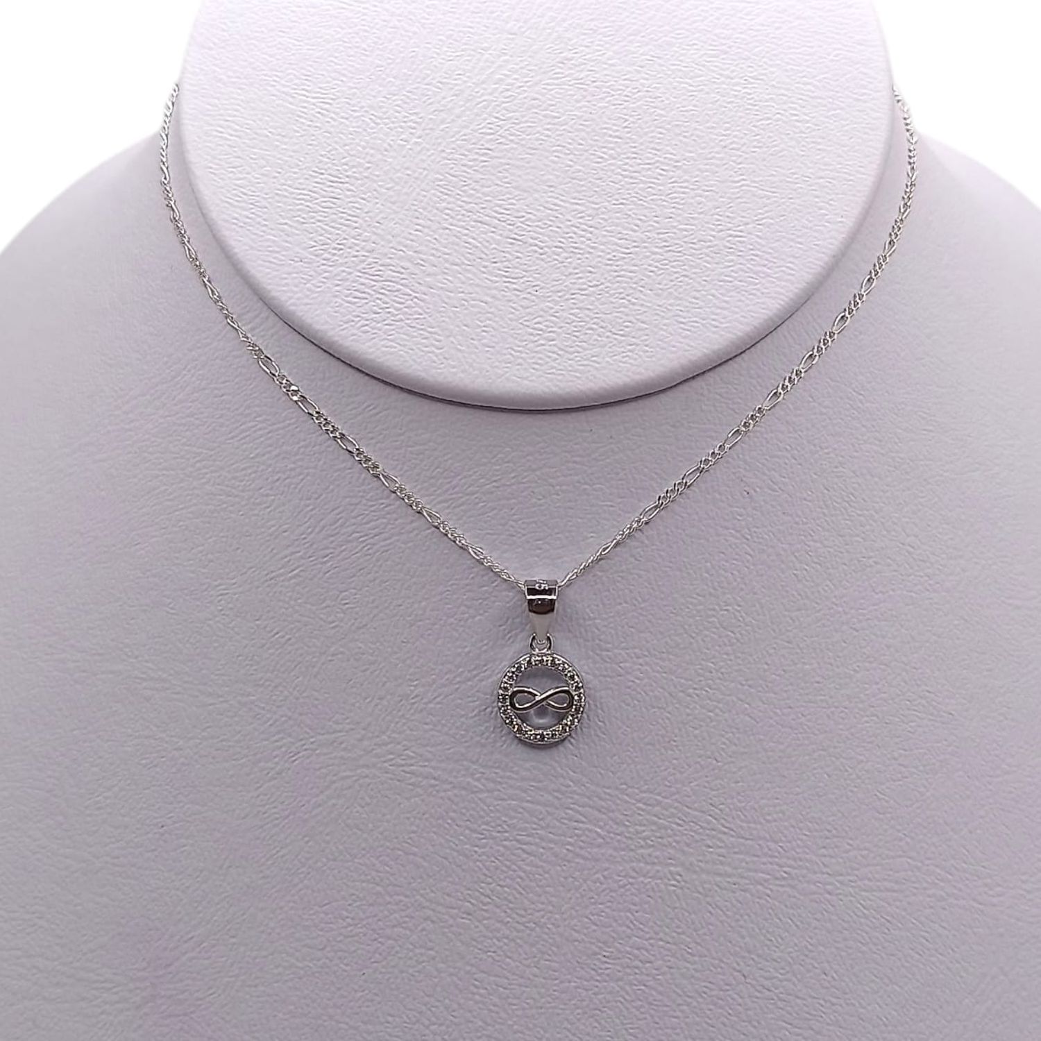 GARGANTILLA 18&quot; CADENA FIGARO CON INFINITO EN CIRCULO CON MINI CZ, PLATA .925