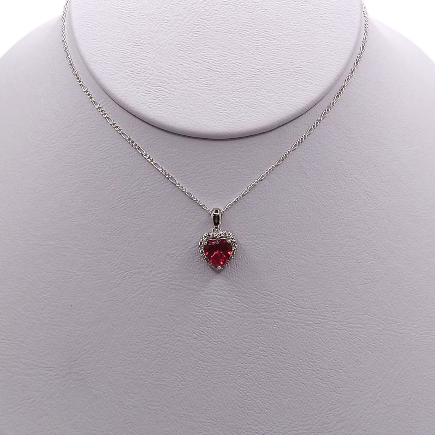 GARGANTILLA 18&quot; FIGARO CORAZONCZ ROJA CON MINI CZ, PLATA .925