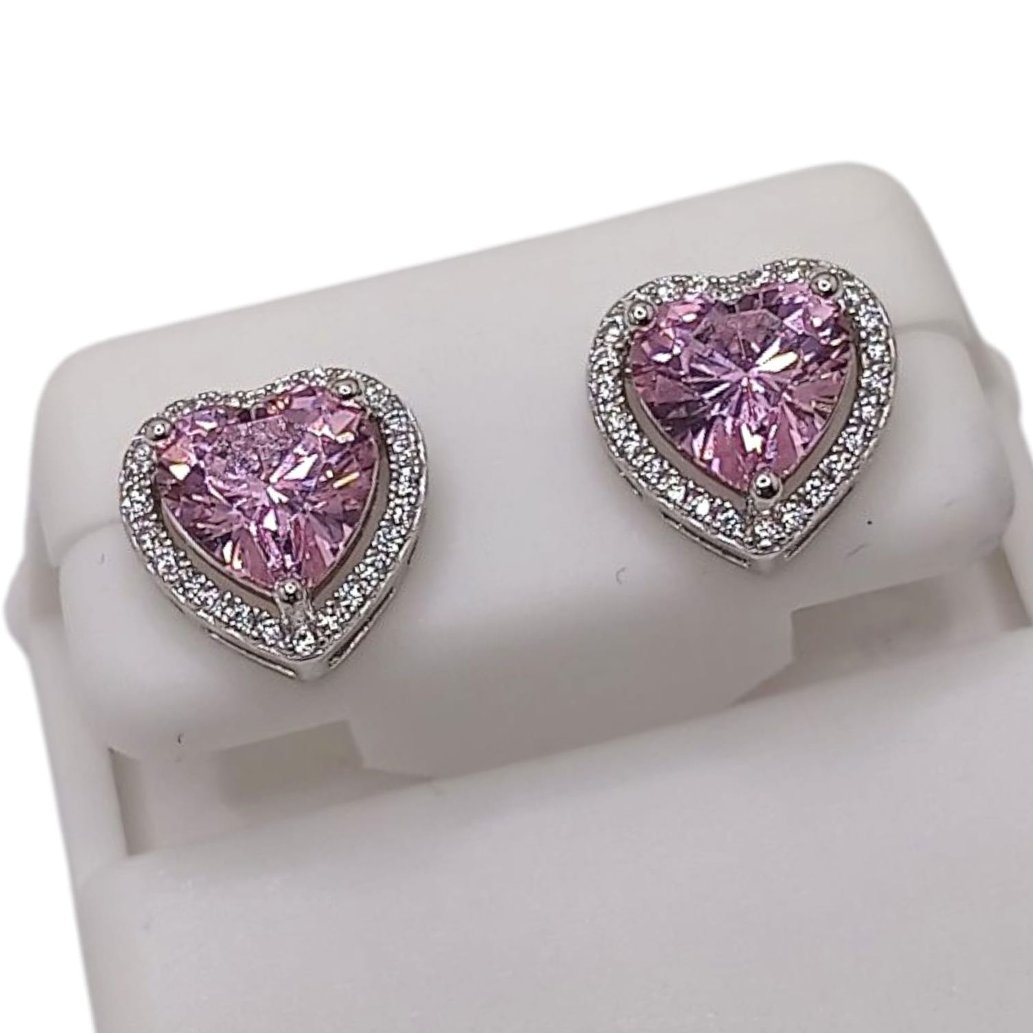ARETE CORAZON CZ ROSA Y MINI CZ , BROCHE MARIPOSA, PLATA .925