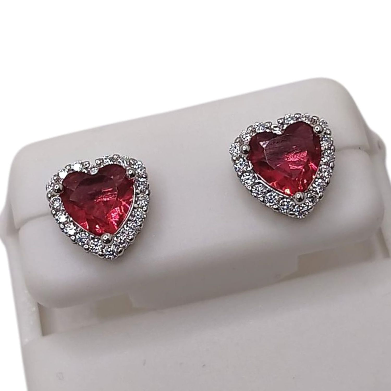 ARETE CORAZON CZ ROJA BROCHE MARIPOSA  PLATA .925