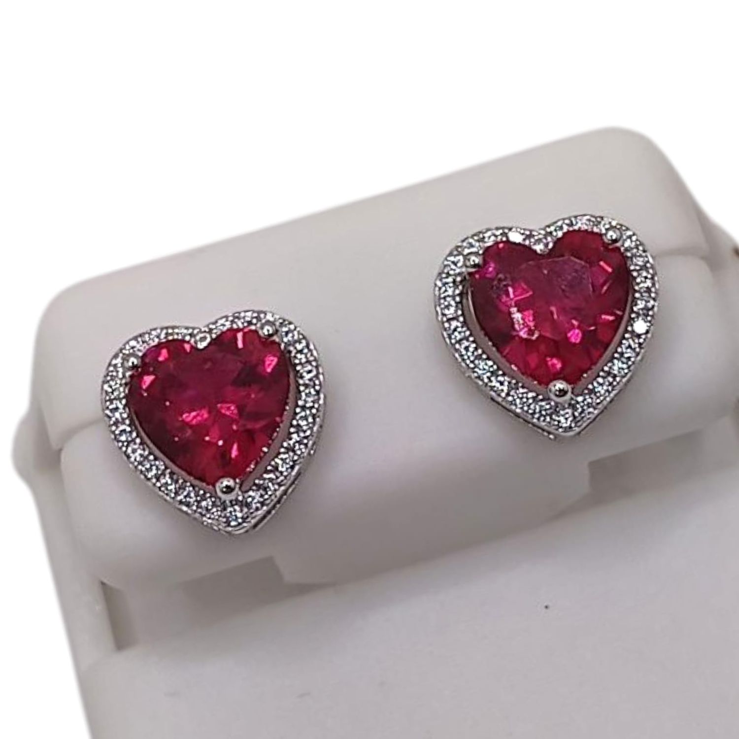 ARETE CORAZON CZ ROJA CON MINI CZ PLATA .925