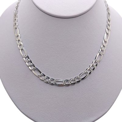 Cadena Fígaro Diamantada Largo 26&quot; Ancho 7mm PLATA .925