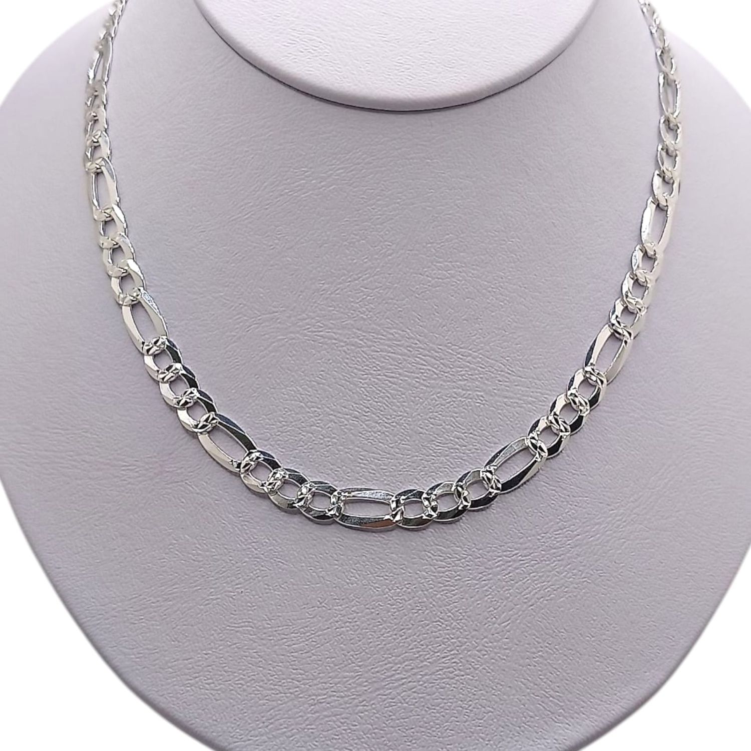 Cadena Fígaro Diamantada Largo 24&quot; Ancho 7mm PLATA .925