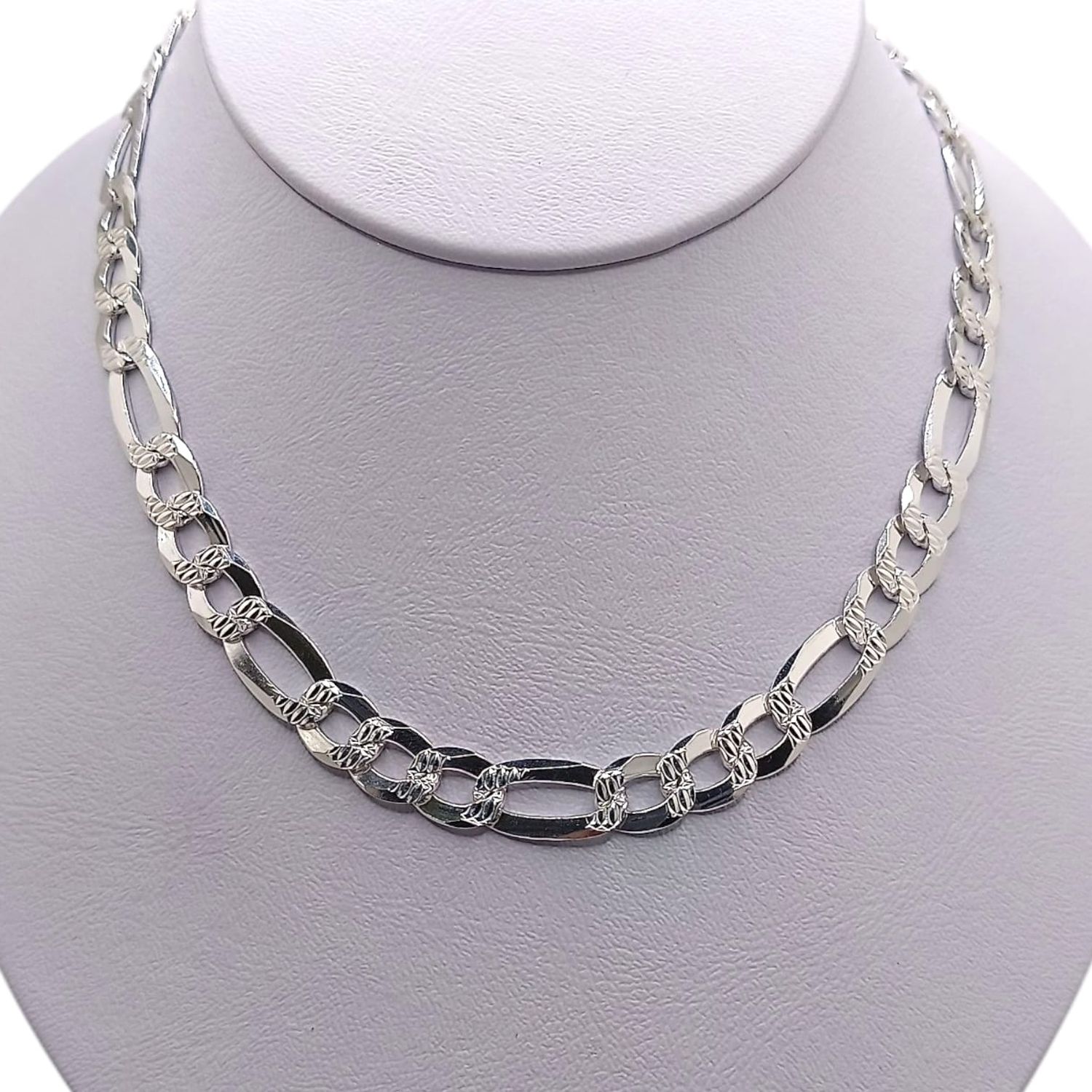 Cadena Fígaro diamantada largo 28&quot; ancho 9mm PLATA .925