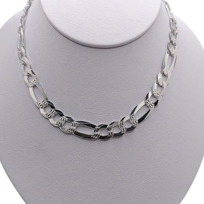 Cadena diamantada Fígaro largo 28", ancho 10mm. PLATA .925