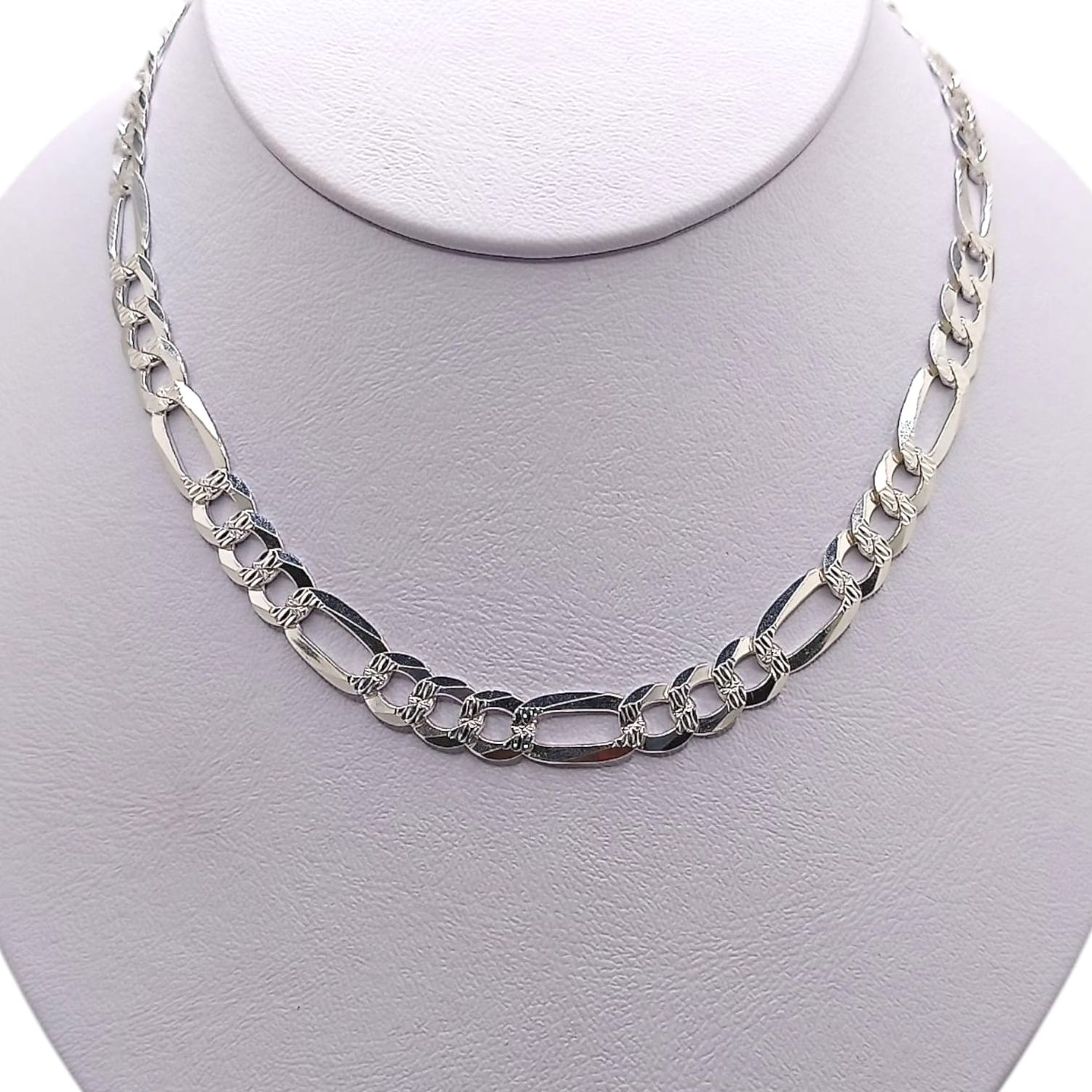 Cadena Fígaro diamantada Largo 20&quot; Ancho 8mm PLATA .925