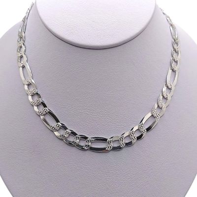 Cadena Fígaro diamantada ancho 9mm, Largo 20&quot; PLATA .925
