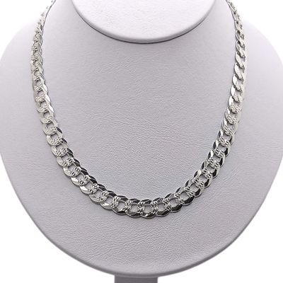 CADENA CUBANA DIAMANTADA ANCHO 9mm LARGO 28" PLATA .925