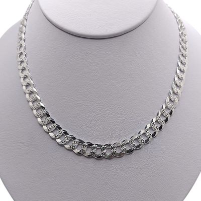CADENA CUBANA DIAMANTADA ANCHO 8mm LARGO 22" PLATA .925