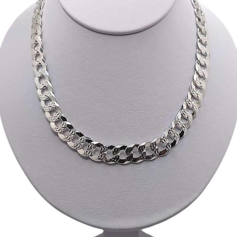 Cadena Cubana Diamantada 12MM de ancho 28" de largo Plata 925 Italiana