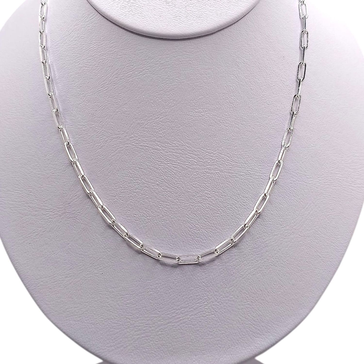 Cadena paper clip largo 16&quot; ancho 3mm PLATA .925