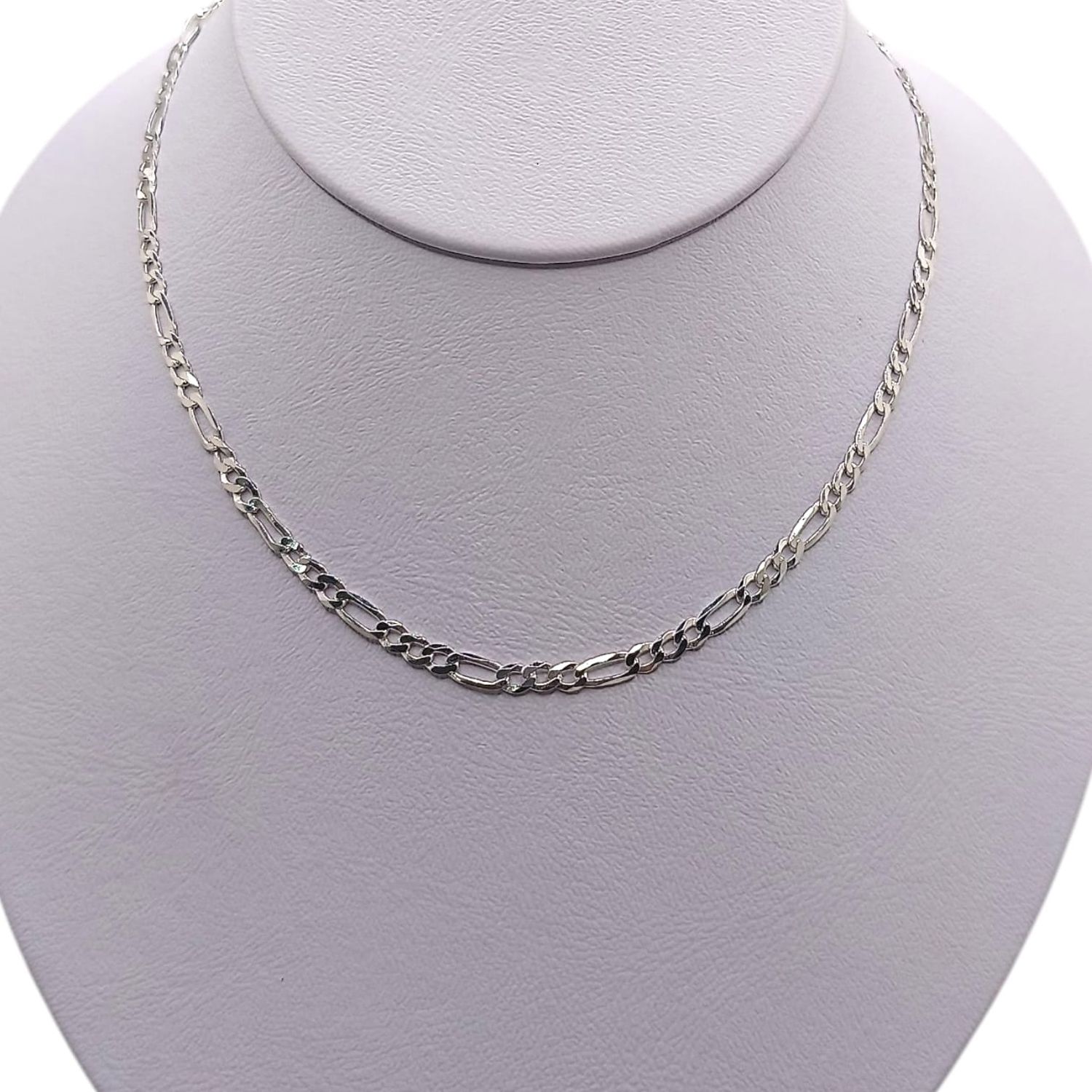 Cadena Fígaro diamantada, largo 24&quot;, ancho 3.5mm. PLATA .925