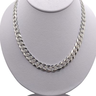 Cadena Cubana pesada diamantada ancho 9mm 24" de largo PLATA .925